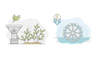 Biofuel and water turbine. Renewable energy concept illustration vector