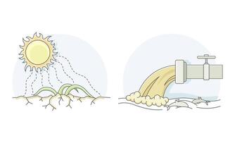 Ecological disasters set. Drought, environmental pollution by industrial waste and sewage lined illustration vector