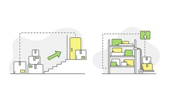 Apartment move set. Transportation and logistics service linear illustration vector