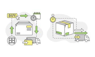 Moving and relocation set. Transportation, logistics and delivery service linear illustration vector