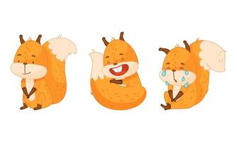 Cute red squirrel in different actions set. Funny emotional little forest animal cartoon illustration vector