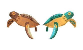 Sea of turtle floating in depth of sea cartoon illustration vector