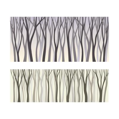 Seamless lifeless forest trees silhouettes. Early spring or late autumn background illustration
