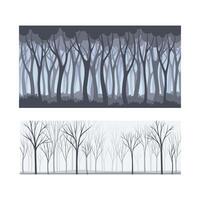 Lifeless forest trees silhouettes set. Early spring, late autumn or winter seamless background illustration vector