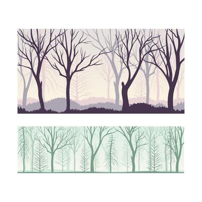 Seamless lifeless trees silhouettes. Early spring or late autumn background illustration