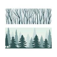 Beautiful seamless background with deciduous and coniferous trees set. Early spring, late autumn or winter landscape design illustration vector
