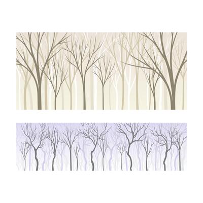 Beautiful monochrome seamless background with lifeless forest trees silhouettes set. Early spring, late autumn or winter landscape design illustration