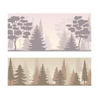 Beautiful seamless background with deciduous and coniferous trees silhouettes set illustration vector