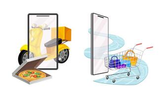 Online shopping from smartphone and delivery service concept cartoon illustration vector
