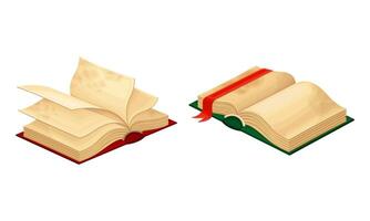 Opened old books with blank pages set. Education, ancient literature and library illustration vector