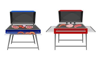 Set of barbecue grill with charcoal kettle. Traditional equipment for bbq cooking illustration vector