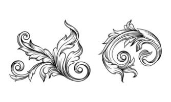 Floral decorative design elements set, hand drawn leaves, classic decor element illustration vector
