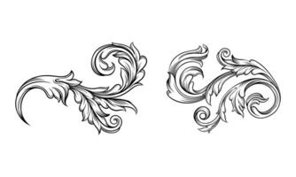 Monochrome floral decor element set. Highly detailed hand drawn leaves illustration vector