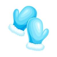 Winter Clothes with Pair of Blue Mittens with Fur as Warm Outerwear and Protection Against Cold Weather Illustration vector