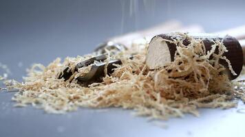 Wood working tools and wood shavings video