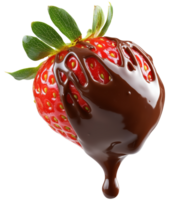 A Fresh strawberry covered in rich melted chocolate, creating delicious and indulgent treat that is visually appealing and perfect for dessert lovers. Isolated on transparent background png