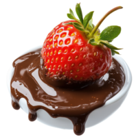 Fresh strawberry dipped rich melted chocolate, creating delightful and indulgent treat. vibrant red fruit contrasts beautifully with glossy chocolate Isolated on transparent background png