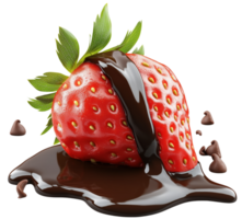 Fresh strawberry covered in rich melted chocolate, creating delicious and indulgent treat that is visually appealing and tempting. Isolated on transparent background png