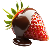 A Delicious strawberry dipped in rich melted chocolate, showcasing perfect blend of sweetness and indulgence, ideal for dessert lovers. Isolated on transparent background png
