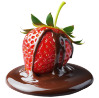 A Delicious strawberry dipped in rich melted chocolate, creating tempting treat that is perfect for dessert lovers. Isolated on transparent background png
