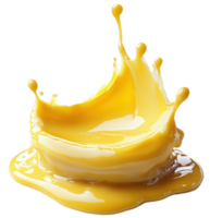 Splash of yellow butter creates vibrant and dynamic visual, showcasing rich texture and fluidity of product. image captures essence of culinary delight. Isolated on transparent background png