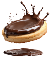 Delicious shortbread cookie topped with splash of rich melted chocolate, creating tempting and indulgent treat that delights senses. Isolated on transparent background png
