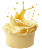 Creamy splash of butter creates dynamic visual, showcasing its rich texture and vibrant color against transparent background. Isolated on transparent background png