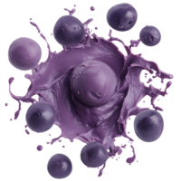 Blueberry ice cream splash with melting swirl, creamy texture isolated on transparent background png