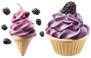 Blueberries and blueberry ice cream set isolated on transparent background for dessert visuals png