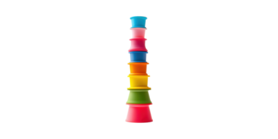 Stack of colorful plastic cups isolated on transparent background png
