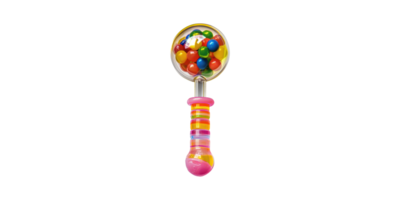 Colorful baby rattle with beads in round top isolated on transparent background png