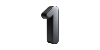 Black number one digit in 3d isolated on transparent background png