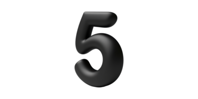 Black number 5 in bold font isolated on transparent background png
