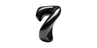 Shiny black number 7 with glossy surface isolated on transparent background png