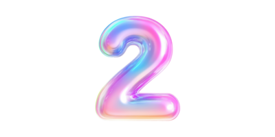Iridescent number two in pastel colors isolated on transparent background png