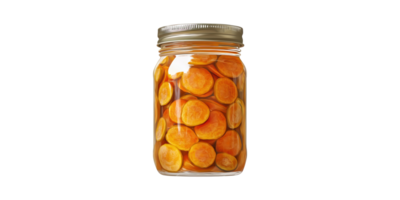 Jar filled with preserved sliced carrots isolated on transparent background png
