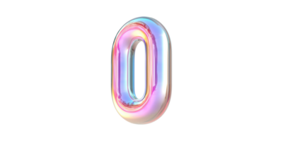 Iridescent balloon number zero floating isolated on transparent background png