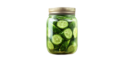 Glass jar filled with sliced pickles isolated on transparent background png