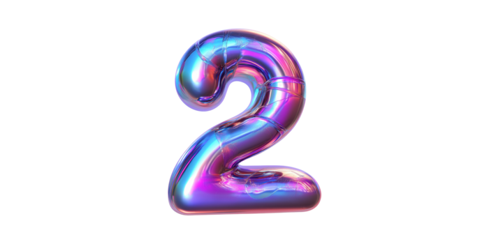 brillante multicolore numero 2 nel 3d design isolato su trasparente sfondo png
