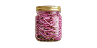 Pickled red onions in a glass jar isolated on transparent background png