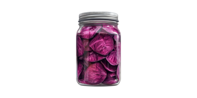 Jar of pickled red cabbage leaves isolated on transparent background png