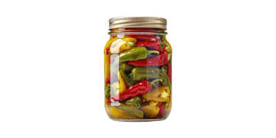 Glass jar filled with pickled peppers isolated on transparent background png
