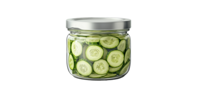 Glass jar filled with sliced cucumbers isolated on transparent background png