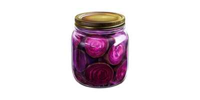Pickled red onion slices in glass jar isolated on transparent background png