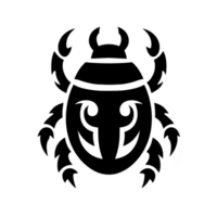 Stylized black scorpion silhouette with intricate details and curved lines, creating bold and striking design. image is symmetrical, emphasizing scorpion pincers and tail png