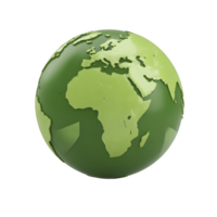 Green globe with focus on Africa and Europe, symbolizing environmental awareness and sustainability. glossy surface adds modern touch, highlighting global unity png