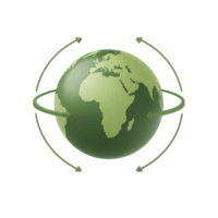 Green globe with arrows encircling it symbolizes global connectivity and environmental awareness. arrows suggest movement and interaction across continents png