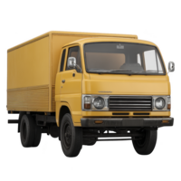 Vintage yellow delivery truck with boxy design and chrome accents, showcasing classic style. vehicle is isolated on transparency background, highlighting its retro charm png