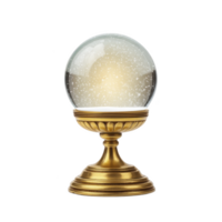 Decorative snow globe with golden base, filled with swirling snowflakes, creates magical and festive atmosphere png