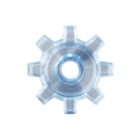 Transparent blue gear with shiny, reflective surface is depicted, showcasing its mechanical design and industrial style. gear intricate details highlight its engineering precision png